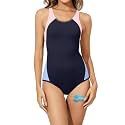 Beautikini Period Swimwear One Piece Sporty Racerback Color Block Swimsuit