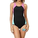 Beautikini Period Swimwear One Piece Sporty Racerback Color Block Swimsuit