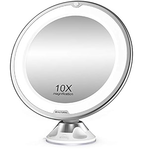 beautural makeup mirror 10x magnifying lighted vanity daylight white led portable illuminated bathroom mirror 360 degree swivel rotation and locking suction white