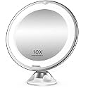 Beautural Makeup Mirror, 10X Magnifying Lighted Vanity Daylight White LED, Portable Illuminated Bathroom Mirror, 360 Degree Swivel Rotation and Locking Suction White