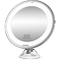 Beautural Makeup Mirror, 10X Magnifying Lighted Vanity Daylight White LED, Portable Illuminated Bathroom Mirror, 360 Degree Swivel Rotation and Locking Suction, framed, ?Round, Wall Mount
