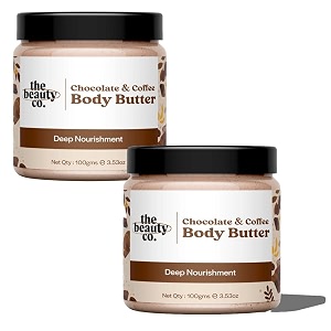 the beauty co chocolate amp coffee body butter with robusta coffee pack of 2  100gm jar each reduces skin pigmentation-restores hydration  deep nourishment all skin types 