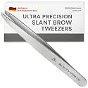 Beauty Power Tweezers for Women Facial Hair: Ultra Precision Tweezers for Women & Men, Sharp Slant Tweezer for Eyebrows, Ingrown Hair Removal. Professional Plucker + Case, German Stainless Steel Gray
