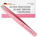 Beauty Power Tweezers for Women Facial Hair: Ultra Precision Tweezers for Women & Men, Sharp Slant Tweezer for Eyebrows, Ingrown Hair Removal. Professional Plucker, German Stainless Steel (Pink)