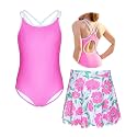 beautyin Girls One Piece Swimsuit with Skirt Bathing Suit Crisscross Back Swimwear Size 8-14