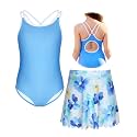 beautyin Girls One Piece Swimsuit with Skirt Bathing Suit Crisscross Back Swimwear Size 8-14