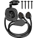 BEBOBLY 15 Amp AC Port Plug, 125V Power Inlet Socket with Waterproof Cover &amp; Integrated Dual 18" Extension Cord, 2 Pole 3-Wire NEMA 5-15 Flanged Generator Inlet Plug for RV Boat Electrical Connections