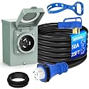 BEBOBLY 50 Amp Power Inlet Box and 25FT Generator Cord, 125V/250V Emergency Power Combo Kit, NEMA 3R Generator Plug, NEMA14-50P/SS2-50R RV Power Extension Cord, Twist Lock