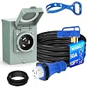 BEBOBLY 50 Amp Power Inlet Box and 15FT Generator Cord, 125V/250V Emergency Power Combo Kit, NEMA 3R Generator Plug, NEMA14-50P/SS2-50R RV Power Extension Cord, Twist Lock,[XH210]