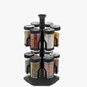 Spice Rack (Black,Pack Of 12)|Plastic Revolving Masala Rack|2 Tier Upright Round Spice Rack|Tiered Shelf Kitchen Spice Organizer|Rotating Spice Rack|Countertop Rack For Tiered Shelf Kitchen