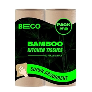 beco bamboo - 2 ply kitchen tissuetowel roll  120 pulls 60 pulls x 2 rolls  100 eco-friendly - pure bamboo pulp soft amp super absorbent  food safe amp chemical free tissue papers