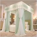 Bed Canopy Mosquito Net Decorative Bed Curtain for Girl's Princess Bedroom with Metal Support (Green 200X220cm/79X87inch)