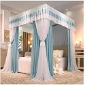 Bed Canopy Mosquito Net Decorative Bed Curtain for Girl's Princess Bedroom with Metal Support (Blue a)