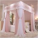 Bed Canopy Mosquito Net Decorative Bed Curtain for Girl's Princess Bedroom with Metal Support (Pink b)