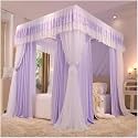 Bed Canopy Mosquito Net Decorative Bed Curtain for Girl's Princess Bedroom with Metal Support (Purple 180X200cm/71X79inch)