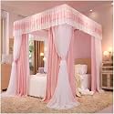 Bed Canopy Mosquito Net Decorative Bed Curtain for Girl's Princess Bedroom with Metal Support (Pink a)