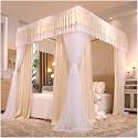 Bed Canopy Mosquito Net Decorative Bed Curtain for Girl's Princess Bedroom with Metal Support (Yellow 180X220cm/71X87inch)