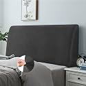 Bed Headboard Slipcover, Stretch Bed Headboard Cover, Dustproof Protector Cover for Linen Fabric Tufted Upholstered Headboard (Jet Black, Full Length (47"-55"))