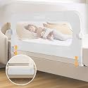 Bed Rail for Toddlers,Swing Down Kids Bed Rails Guard for Twin,Full,Queen,Bunk Size Bed,Extra Tall Child Bed Rail Guard with Reinforced Anchor Safety System,59" L x 31" H,White
