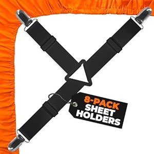 bed sheet holder corner straps - 4 pcs black mattress cover clips to hold sheets in place adjustable bed bands elastic fastenersgripperssuspenders fitted for bedding keepers bedsheet tie downs
