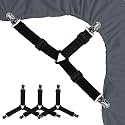 Bed Sheet Holders Straps Fasteners - 4 Pcs Triangle Sheet Fasteners Fitted Sheet Corner Holder Elastic Adjustable Band Sheet Holders Clip Suspenders Grippers(Black)