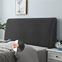 Bed Slipcover, Stretch Cover, Dustproof Protector for Linen Fabric Tufted Upholstered Headboard (Jet Black, King Headboard Length (79"-86"))