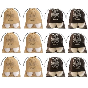 beddify pack of 12 shoe bags for travel amp storage travel organizer for women amp men travel accessories shoe organizer shoe pouches travel shoe cover travel essentials black amp beige