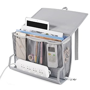 bedside caddy organizer for dorm bed rails with 7 pockets gray