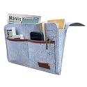 Bedside Caddy, Sofa Caddy, Storage Organizer Pocket for Dorm, Bedroom, 5 Pockets Felt Organizer for Magazine, Remote, Phone, Tablet, Pad, Glasses, Pen, Remote Control (Light Grey-Short)