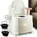 Bedside Commode, 500lbs Heavy Duty &amp; Upgraded Commode Toilet Potty Chair, Portable Camping Toilet, Detachable Armrests, Automatic LED Light, 2-Level Height, 3 Rolls of Commode Liners 【Brown】