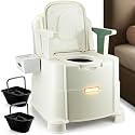 Bedside Commode, 500lbs Heavy Duty & Upgraded Commode Toilet Potty Chair, Portable Camping Toilet, Detachable Armrests, Automatic LED Light, 2-Level Height, 3 Rolls of Commode Liners 【Green】