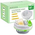 Bedside Commode Liners with Pads, 100 Bags + 100 Pads, No Scented