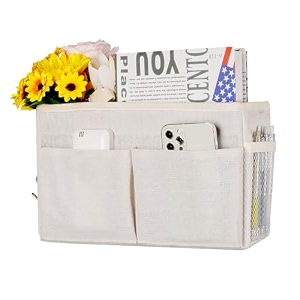 bedside hanging storage basket multi-function organizer caddy for headboards bunk beds hospital bed dorm rooms with pocket white