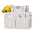 Bedside Hanging Storage Basket Multi-Function Organizer Caddy for Headboards Bunk Beds Hospital Bed Dorm Rooms (with Pocket, White)