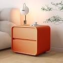 Bedside Table, Solid Wood Table with 2 Sliding Drawers, Modern Bedroom Side Leather Hidden Drawers(Orange,17.7X15.7X18.9in)