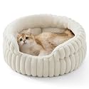 Bedsure ComfyFleece® Washable Cute Cat Bed,Soft Round Kitten Bed,20in,Cream
