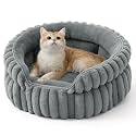 Bedsure ComfyFleece® Washable Cute Cat Bed,Soft Round Kitten Bed,20in,Gray