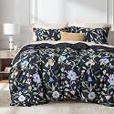 Bedsure Duvet Cover Queen Size - Reversible Black Vine Flowers Duvet Cover Set with Zipper Closure, 3 Pieces Black Bedding Set with 8 Corner Ties and 2 Pillow Shams 20"x26"