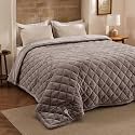 Bedsure Quilted Heated Blanket Full, Warm Filled Electric Blanket, Taupe