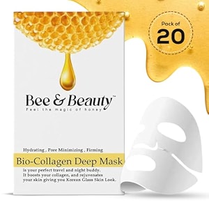 bee amp beauty bio collagen overnight mask pack of 20  korean face mask for glass skin  sheet mask for deep hydration pore minizmizing with goodness of honey