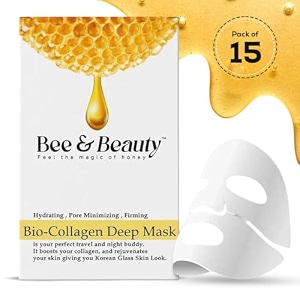 bee amp beauty bio collagen overnight mask pack of 15  korean face mask for glass skin  sheet mask for deep hydration pore minizmizing with goodness of honey