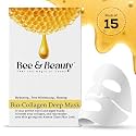 Bee &amp; Beauty Bio Collagen Overnight Mask Pack of 15 | Korean Face Mask For Glass Skin | Sheet Mask For Deep Hydration, Pore minizmizing With Goodness Of Honey