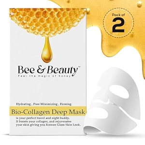 bee amp beauty bio collagen overnight mask pack of 2  korean face mask for glass skin  sheet mask for deep hydration pore minizmizing with goodness of honey