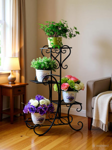 bee creative multi-tiered flower pot stand - indoor 4 layer iron plant pot display rack plant container set
