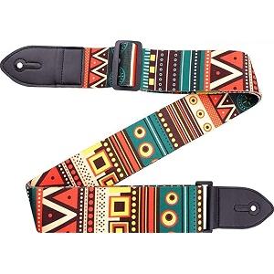 generic bee guitar strap - multi-coloured printed nylon amp polyester blend fabric amp adjustable buckle fastener