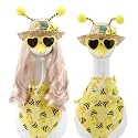 Bee Porch Goose Outfit Set with Blonde Wig & Straw Hat, 4-Pcs