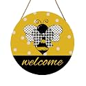 Bee Welcome Sign for Wreath Spring Summer Wooden Hanging Sign for Front Door Farmhouse Bumble Bee Decor Summer Door Hanger for Home Bedroom Living Room Indoor Outdoor Decorations 12"x12"