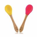 BeeBaby Nurture Natural Beech Wood & Soft Silicone Baby Feeding Spoons | 100% BPA Free, Eco-Friendly Weaning Spoons for Infants, Kids & Toddlers | Gentle on Gums, Safe for 6+ Months (Pink & Yellow)