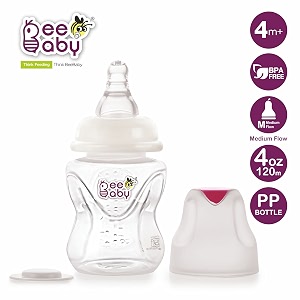 beebaby comfort regularslim neck baby feeding bottle with anti-colic silicone nipple infants toddlers new born 100 bpa free 120 ml pink 2