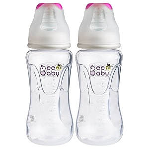 beebaby comfort regularslim neck baby feeding bottle with anti-colic silicone nipple infants toddlers new born 100 bpa free 240 ml pink 2